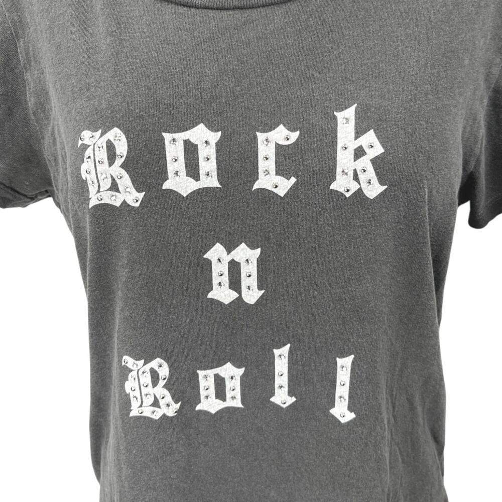 Zadig & Voltaire Alys Rock n Roll Strass Black Studded Rhinestone T-Shirt Top M - Picture 3 of 5